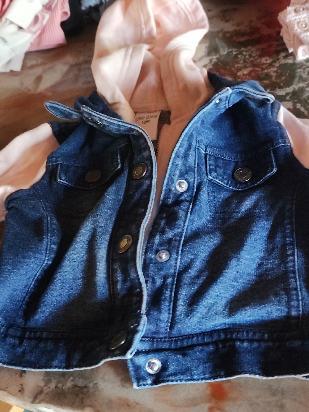 okie dokie Girls Denim Jean Jacket with Pink Hoodie